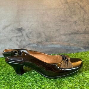Sofft Black Patent Leather Slingback Pumps Kitten Heel Dress Shoes Womens 7 M